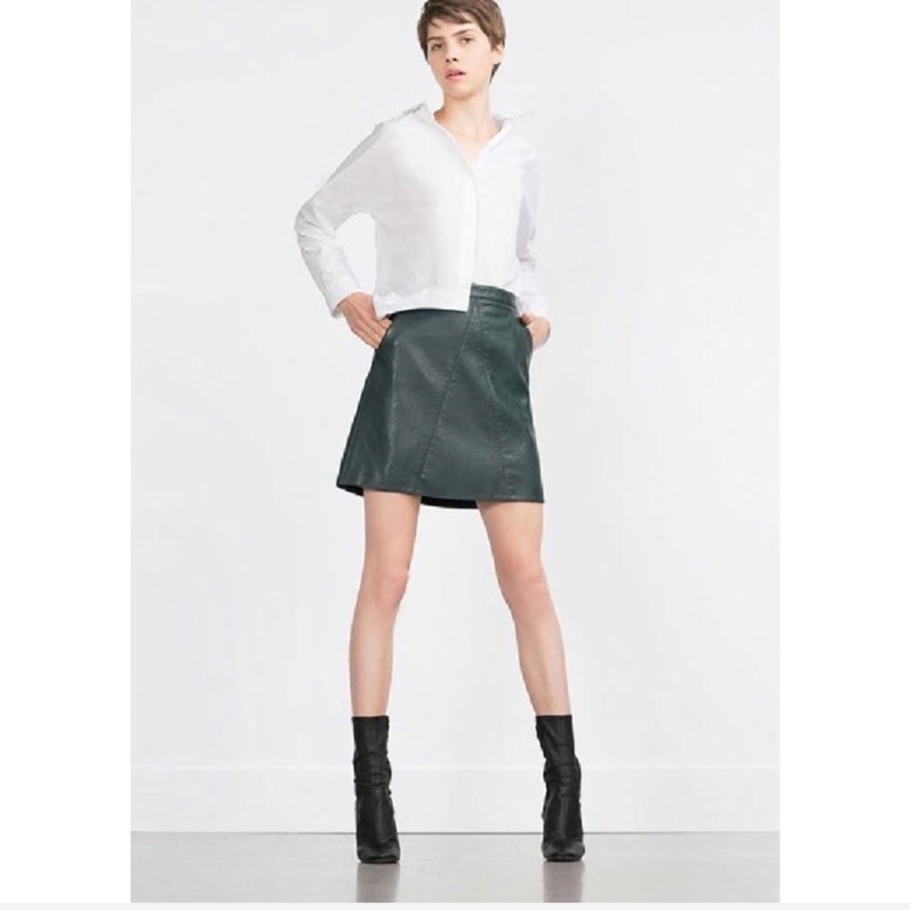 Zara a line faux leather skirt - hunter green